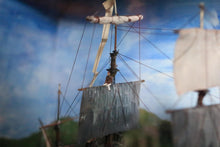 Load image into Gallery viewer, Vintage Folk Art Ship Diorama “H.M. Brig” Careening at Otaheite (Tahiti) – Painted Shadow Box, Mixed-Media Model – 22 x 39 x 55cm