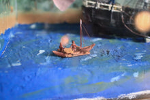 Load image into Gallery viewer, Vintage Folk Art Ship Diorama “H.M. Brig” Careening at Otaheite (Tahiti) – Painted Shadow Box, Mixed-Media Model – 22 x 39 x 55cm