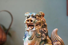 Load image into Gallery viewer, Mid-Century Chinese Shiwan-Style Glazed Ceramic Foo Dog Guardian Lion Figurine, Turquoise Green & Blue, 12.5cm