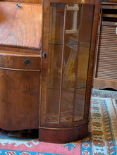 Load image into Gallery viewer, Art Deco Walnut Display / Cocktail Bar / Drinks Cabinet c.1930s – Drop-Front Secrétaire With Twin Vitrines - Original Keys