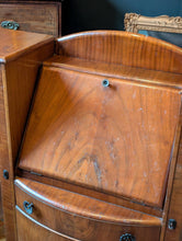Load image into Gallery viewer, Art Deco Walnut Display / Cocktail Bar / Drinks Cabinet c.1930s – Drop-Front Secrétaire With Twin Vitrines - Original Keys