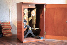 Load image into Gallery viewer, Antique Brass Microscope With Fitted Wooden Case, Objectives and Eyepieces, C.1890