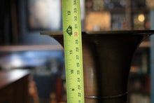 Load image into Gallery viewer, Antique Brass Cloisonné Gu-Form Vase With Archaistic Enamel Band, Signed Base, Rich Old Patina – 11.8 Inches Tall