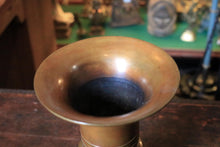 Load image into Gallery viewer, Antique Brass Cloisonné Gu-Form Vase With Archaistic Enamel Band, Signed Base, Rich Old Patina – 11.8 Inches Tall