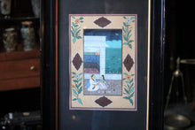 Load image into Gallery viewer, Vintage Framed Indian Miniature Painting On Paper – Lovers In A Courtyard Under Crescent Moon, Floral Border, Ebonised Frame - 40 x 61cm