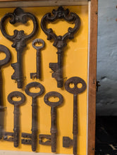 Load image into Gallery viewer, Framed Collection Of Antique Iron Skeleton Keys In Shadow Box – 31 x 21 x 5 cm (12.2" x 8.3" x 2") – 19th–Early 20th Century Display