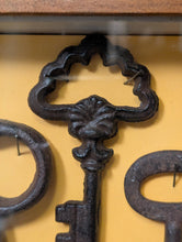 Load image into Gallery viewer, Framed Collection Of Antique Iron Skeleton Keys In Shadow Box – 31 x 21 x 5 cm (12.2" x 8.3" x 2") – 19th–Early 20th Century Display
