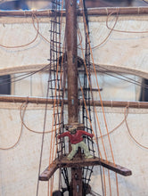 Load image into Gallery viewer, Large Antique Hand-Built Sailing Ship Model In Glazed Display Case With Crew & Detailed Rigging – Case Width 80 cm (31.5")