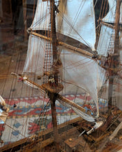 Load image into Gallery viewer, Large Antique Hand-Built Sailing Ship Model In Glazed Display Case With Crew & Detailed Rigging – Case Width 80 cm (31.5")