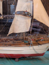 Load image into Gallery viewer, Large Antique Hand-Built Sailing Ship Model In Glazed Display Case With Crew & Detailed Rigging – Case Width 80 cm (31.5")