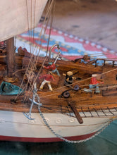 Load image into Gallery viewer, Large Antique Hand-Built Sailing Ship Model In Glazed Display Case With Crew & Detailed Rigging – Case Width 80 cm (31.5")