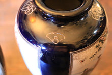 Load image into Gallery viewer, Pair Of Early 20th Century Japanese Hand Painted Satsuma Vases With Geisha And Children, Cobalt And Gilt Crackle Glaze, 24cm Tall