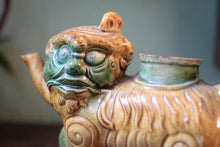 Load image into Gallery viewer, Mid-Century Chinese Shiwan-Style Glazed Ceramic Foo Dog Guardian Lion Figurine, Turquoise Green & Blue, 12.5cm