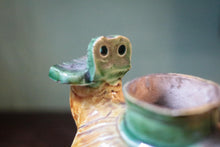 Load image into Gallery viewer, Mid-Century Chinese Shiwan-Style Glazed Ceramic Foo Dog Guardian Lion Figurine, Turquoise Green & Blue, 12.5cm