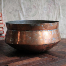 Load image into Gallery viewer, Antique Hand-Engraved Copper Lidded Pot With Tinned Interior, Indian Folk Craft - 20 cm dia