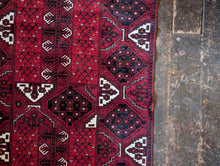 Load image into Gallery viewer, 3'5" x 6'7" - Vintage Afghan Ersari Turkoman Hand-Knotted Wool Rug - Madder Red, Black & Ivory - 104 x 200 cm