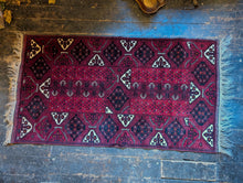 Load image into Gallery viewer, 3'5" x 6'7" - Vintage Afghan Ersari Turkoman Hand-Knotted Wool Rug - Madder Red, Black & Ivory - 104 x 200 cm