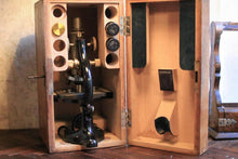 Load image into Gallery viewer, Antique Carl Zeiss Jena Brass & Enamel Laboratory Microscope With Fitted Transit Case, Working Optics, Early 20th Century