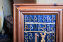Load image into Gallery viewer, Framed Antique Printers’ Woodblock Type – Letterpress Blocks Under Glass, 32.5 × 52.5 cm