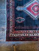 Load image into Gallery viewer, Hand-Knotted Tribal Turkish Wool Rug – Deep Indigo Field With Twin Medallions, 210 × 161 cm