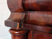 Load image into Gallery viewer, Antique Flame Mahogany Ogee Chest Of Drawers With Barley Twist Columns & Secret Latch Drawer – 129 x 60 x 120cm