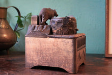 Load image into Gallery viewer, Antique Black Forest Carved Bear Musical Ashtray With Cigarette Drawer