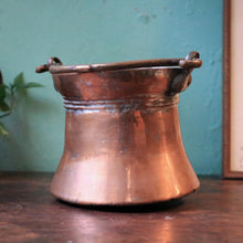Load image into Gallery viewer, Antique Eastern Hand-Forged Copper Cauldron Pot With Swing Handle Lugs, Warm Patina - 16 cm Tall