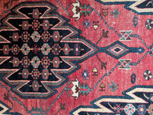 Load image into Gallery viewer, 4'2" x 6'3" - Vintage Tribal Caucasian Hand-Knotted Wool Rug With Animal Border - Red, Navy & Ivory - 128 x 190 cm