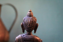Load image into Gallery viewer, Vintage Cast Bronze Seated Buddha Statue With Lotus Base Small Altar Figure Approx 10cm