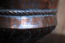 Load image into Gallery viewer, Antique Hand-Hammered Middle Eastern Copper Bowl With Tinned Interior And Geometric Decoration – 11 x 17cm