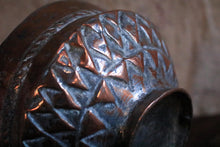Load image into Gallery viewer, Antique Hand-Hammered Middle Eastern Copper Bowl With Tinned Interior And Geometric Decoration – 11 x 17cm