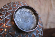 Load image into Gallery viewer, Antique Hand-Hammered Middle Eastern Copper Bowl With Tinned Interior And Geometric Decoration – 11 x 17cm