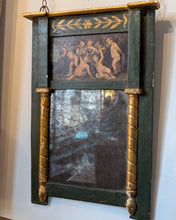 Load image into Gallery viewer, Antique Green And Gilt Gustavian Trumeau / Wall Mirror With Cherub Putti Painting