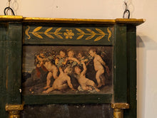 Load image into Gallery viewer, Antique Green And Gilt Gustavian Trumeau / Wall Mirror With Cherub Putti Painting