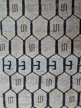 Load image into Gallery viewer, 2'8" x 4'8" - Vintage Afghan Tribal Hand-Knotted Wool Rug - Honey Beige & Charcoal Geometric - 82 x 143 cm