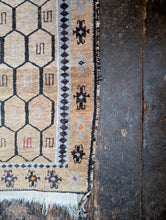 Load image into Gallery viewer, 2'8" x 4'8" - Vintage Afghan Tribal Hand-Knotted Wool Rug - Honey Beige & Charcoal Geometric - 82 x 143 cm