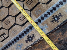 Load image into Gallery viewer, 2'8" x 4'8" - Vintage Afghan Tribal Hand-Knotted Wool Rug - Honey Beige & Charcoal Geometric - 82 x 143 cm