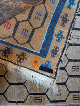 Load image into Gallery viewer, 2'8" x 4'8" - Vintage Afghan Tribal Hand-Knotted Wool Rug - Honey Beige & Charcoal Geometric - 82 x 143 cm