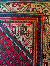 Load image into Gallery viewer, 5'1" x 3'5" - Vintage Tribal Hand-Knotted Wool Rug - Red, Blue & Ivory Geometric - 156 x 105 cm