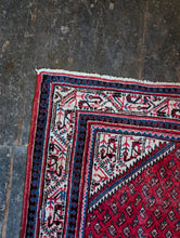 Load image into Gallery viewer, 5'1" x 3'5" - Vintage Tribal Hand-Knotted Wool Rug - Red, Blue & Ivory Geometric - 156 x 105 cm
