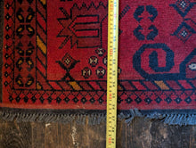 Load image into Gallery viewer, 3'1" x 4'9" - Vintage Afghan Tribal Hand-Knotted Wool Rug - Red & Navy Medallion - 94 x 146 cm