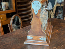 Load image into Gallery viewer, Antique Victorian Oak And Brass Tantalus With Three Cut-Glass Decanters, Working Lock Key - 35 x 33 cm