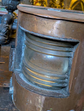 Load image into Gallery viewer, 3 Large Vintage Ship’s Copper Ribbed Glass Light Housings / Nautical Lanterns