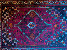 Load image into Gallery viewer, 4'5" x 3'0" - Vintage Afghan Tribal Hand-Knotted Wool Rug - Rich Magenta, Black & Orange - 134 x 91 cm