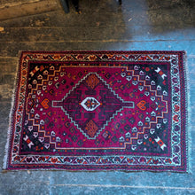 Load image into Gallery viewer, 4'5" x 3'0" - Vintage Afghan Tribal Hand-Knotted Wool Rug - Rich Magenta, Black & Orange - 134 x 91 cm