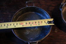 Load image into Gallery viewer, Pair Of Antique Copper Mini Pans With Riveted Handles Rustic Kitchenalia 10cm Diameter