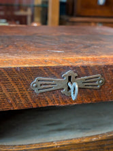 Load image into Gallery viewer, Antique Oak Tambour Filing Cabinet – Roll-Top Office Drawer Unit with Brass Fittings – 110 x 50 x 41 cm