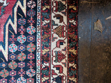 Load image into Gallery viewer, 4'2" x 6'3" - Vintage Tribal Caucasian Hand-Knotted Wool Rug With Animal Border - Red, Navy & Ivory - 128 x 190 cm
