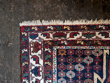 Load image into Gallery viewer, 4'2" x 6'3" - Vintage Tribal Caucasian Hand-Knotted Wool Rug With Animal Border - Red, Navy & Ivory - 128 x 190 cm