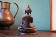 Load image into Gallery viewer, Vintage Cast Bronze Seated Buddha Statue With Lotus Base Small Altar Figure Approx 10cm